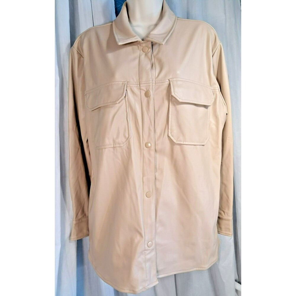 Stoosh Faux Leather Sand Tan Shacket Shirt Jacket M Fleece Lined
